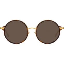 Linda Farrow - Bara Round Sunglasses in Tortoiseshell - LFL1247C5SUN - Eyewear - Avvenice