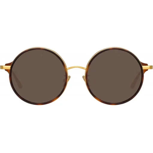Linda Farrow - Bara Round Sunglasses in Tortoiseshell - LFL1247C5SUN - Eyewear - Avvenice