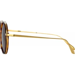 Linda Farrow - Bara Round Sunglasses in Tortoiseshell - LFL1247C5SUN - Eyewear - Avvenice