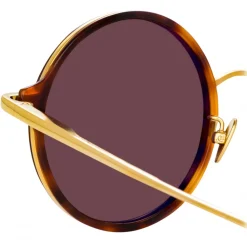 Linda Farrow - Bara Round Sunglasses in Tortoiseshell - LFL1247C5SUN - Eyewear - Avvenice