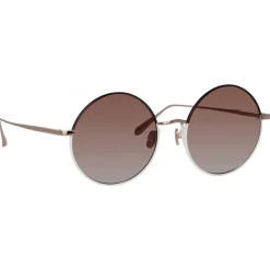 Linda Farrow - Bea Round Sunglasses in Light Gold Brown - LFL1333C8SUN - Eyewear - Avvenice^ Sunglasses