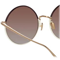 Linda Farrow - Bea Round Sunglasses in Light Gold Brown - LFL1333C8SUN - Eyewear - Avvenice^ Sunglasses