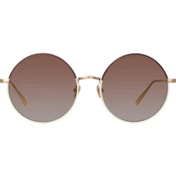 Linda Farrow - Bea Round Sunglasses in Light Gold Brown - LFL1333C8SUN - Eyewear - Avvenice^ Sunglasses