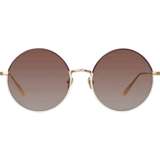 Linda Farrow - Bea Round Sunglasses in Light Gold Brown - LFL1333C8SUN - Eyewear - Avvenice^ Sunglasses