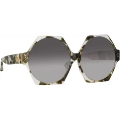 Linda Farrow - Bora Hexagon Sunglasses in Black Grey Tortoiseshell - LFL1260C6SUN - Eyewear - Avvenice^ Sunglasses