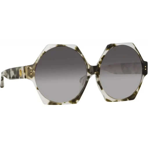 Linda Farrow - Bora Hexagon Sunglasses in Black Grey Tortoiseshell - LFL1260C6SUN - Eyewear - Avvenice^ Sunglasses