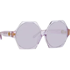 Linda Farrow - Bora Hexagon Sunglasses in Lilac - LFL1260C5SUN - Eyewear - Avvenice