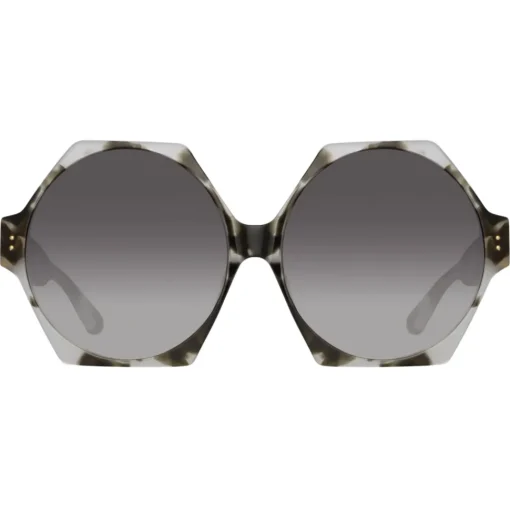 Linda Farrow - Bora Hexagon Sunglasses in Black Grey Tortoiseshell - LFL1260C6SUN - Eyewear - Avvenice^ Sunglasses