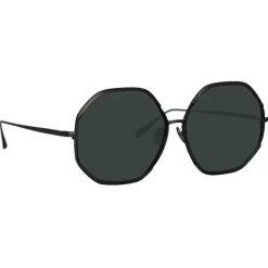 Linda Farrow - Camila Hexagon Sunglasses in Nickel - LFL1208C5SUN - Eyewear - Avvenice^ Sunglasses