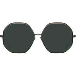 Linda Farrow - Camila Hexagon Sunglasses in Nickel - LFL1208C5SUN - Eyewear - Avvenice^ Sunglasses