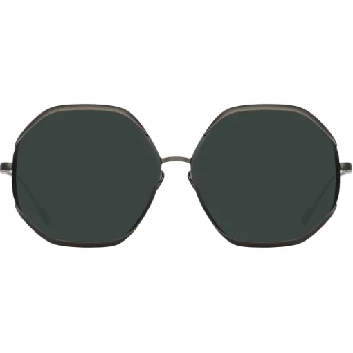 Linda Farrow - Camila Hexagon Sunglasses in Nickel - LFL1208C5SUN - Eyewear - Avvenice^ Sunglasses