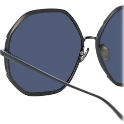 Linda Farrow - Camila Hexagon Sunglasses in Nickel - LFL1208C5SUN - Eyewear - Avvenice^ Sunglasses