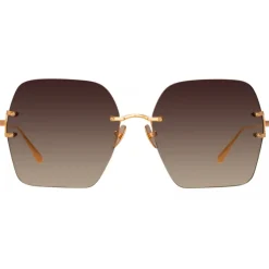 Linda Farrow - Carina Oversized Sunglasses in Rose Gold Mocha - LFL1395C3SUN - Eyewear - Avvenice^ Sunglasses