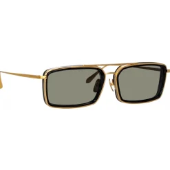 Linda Farrow - Cassia Rectangular Sunglasses in Yellow Gold Grey - LFL1392C1SUN - Eyewear - Avvenice