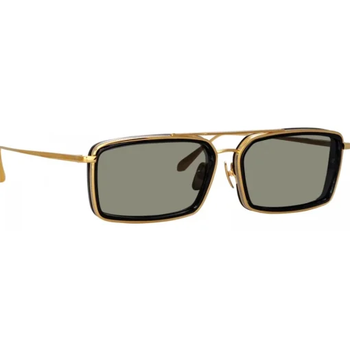 Linda Farrow - Cassia Rectangular Sunglasses in Yellow Gold Grey - LFL1392C1SUN - Eyewear - Avvenice