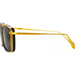Linda Farrow - Cassia Rectangular Sunglasses in Yellow Gold Grey - LFL1392C1SUN - Eyewear - Avvenice