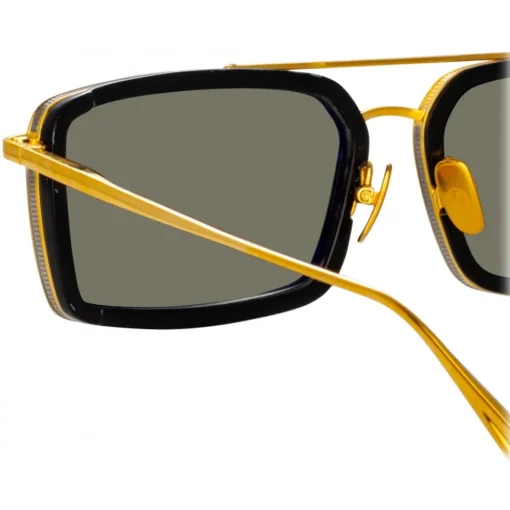 Linda Farrow - Cassia Rectangular Sunglasses in Yellow Gold Grey - LFL1392C1SUN - Eyewear - Avvenice