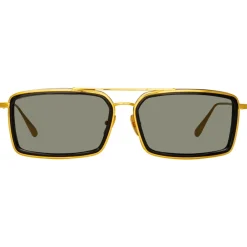 Linda Farrow - Cassia Rectangular Sunglasses in Yellow Gold Grey - LFL1392C1SUN - Eyewear - Avvenice