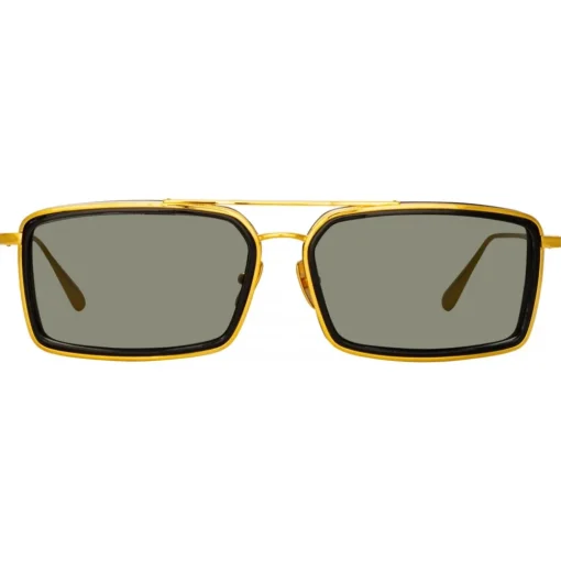 Linda Farrow - Cassia Rectangular Sunglasses in Yellow Gold Grey - LFL1392C1SUN - Eyewear - Avvenice