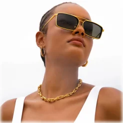 Linda Farrow - Cassia Rectangular Sunglasses in Yellow Gold Grey - LFL1392C1SUN - Eyewear - Avvenice