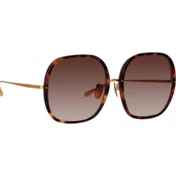 Linda Farrow - Celia Oversized Sunglasses in Tortoiseshell Yellow Gold - LFL1405C2SUN - Eyewear - Avvenice