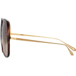 Linda Farrow - Celia Oversized Sunglasses in Tortoiseshell Yellow Gold - LFL1405C2SUN - Eyewear - Avvenice