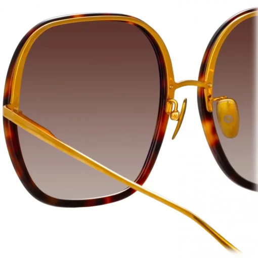 Linda Farrow - Celia Oversized Sunglasses in Tortoiseshell Yellow Gold - LFL1405C2SUN - Eyewear - Avvenice