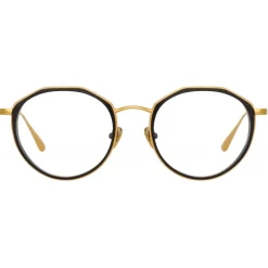 Linda Farrow - Cesar Angular Optical Glasses in Yellow Gold Black - LFL1225C1OPT - Eyewear - Avvenice^ Sunglasses