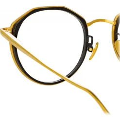 Linda Farrow - Cesar Angular Optical Glasses in Yellow Gold Black - LFL1225C1OPT - Eyewear - Avvenice^ Sunglasses