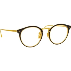 Linda Farrow - Cooper Oval Optical Glasses in Black Yellow Gold - LFL1051C4OPT - Eyewear - Avvenice^ Sunglasses