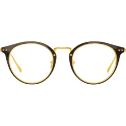 Linda Farrow - Cooper Oval Optical Glasses in Black Yellow Gold - LFL1051C4OPT - Eyewear - Avvenice^ Sunglasses