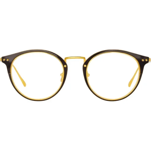 Linda Farrow - Cooper Oval Optical Glasses in Black Yellow Gold - LFL1051C4OPT - Eyewear - Avvenice^ Sunglasses