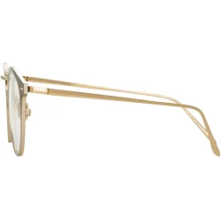 Linda Farrow - Cooper Oval Optical Glasses in Brown Light Gold (C6) - LFL1051C6OPT - Eyewear - Avvenice^ Sunglasses