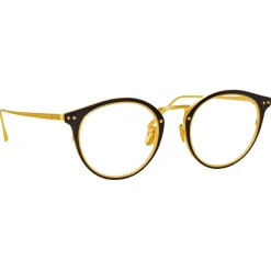 Linda Farrow - Cooper Oval Optical Glasses in Black Yellow Gold - LFL1051C4OPT - Eyewear - Avvenice^ Sunglasses