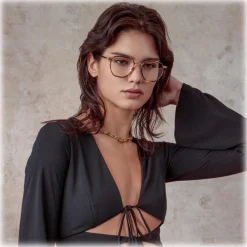 Linda Farrow - Danilo Angular Optical Glasses in Light Gold - LFL1246C2OPT - Eyewear - Avvenice^ Sunglasses