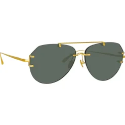 Linda Farrow - Duit Aviator Sunglasses in Yellow Gold - LFL1266C2SUN - Eyewear - Avvenice^ Sunglasses
