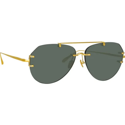 Linda Farrow - Duit Aviator Sunglasses in Yellow Gold - LFL1266C2SUN - Eyewear - Avvenice^ Sunglasses
