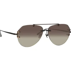 Linda Farrow - Duit Aviator Sunglasses in Black - LFL1266C1SUN - Eyewear - Avvenice