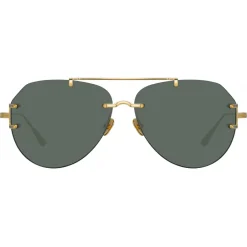Linda Farrow - Duit Aviator Sunglasses in Yellow Gold - LFL1266C2SUN - Eyewear - Avvenice^ Sunglasses