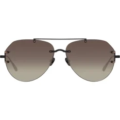 Linda Farrow - Duit Aviator Sunglasses in Black - LFL1266C1SUN - Eyewear - Avvenice