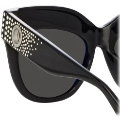 Linda Farrow - Dunaway Oversized Sunglasses in Black Crystals - LFL1049C16SUN - Eyewear - Avvenice^ Sunglasses