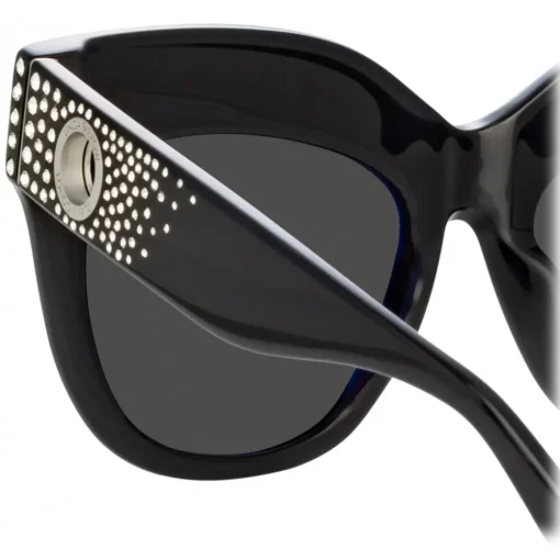 Linda Farrow - Dunaway Oversized Sunglasses in Black Crystals - LFL1049C16SUN - Eyewear - Avvenice^ Sunglasses