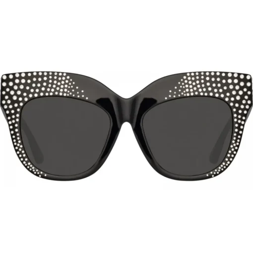 Linda Farrow - Dunaway Oversized Sunglasses in Black Crystals - LFL1049C16SUN - Eyewear - Avvenice^ Sunglasses
