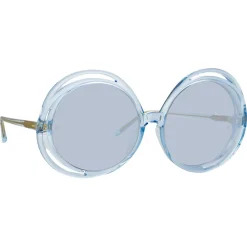 Linda Farrow - Ellen Round Sunglasses in Blue - LFL1172C6SUN - Eyewear - Avvenice