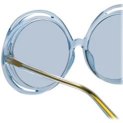 Linda Farrow - Ellen Round Sunglasses in Blue - LFL1172C6SUN - Eyewear - Avvenice