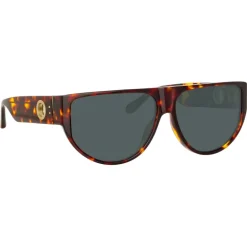 Linda Farrow - Elodie Flat Top Sunglasses in Horn - LFL1302C2SUN - Eyewear - Avvenice^ Sunglasses