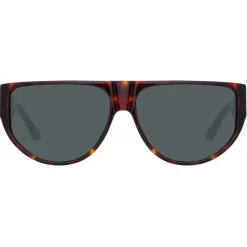 Linda Farrow - Elodie Flat Top Sunglasses in Horn - LFL1302C2SUN - Eyewear - Avvenice^ Sunglasses