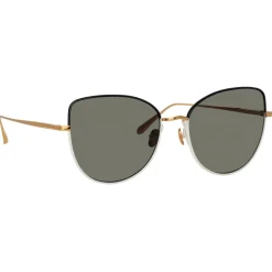 Linda Farrow - Eloise Cat Eye Sunglasses in Black Yellow Gold - LFL1336C6OPT - Eyewear - Avvenice^ Sunglasses