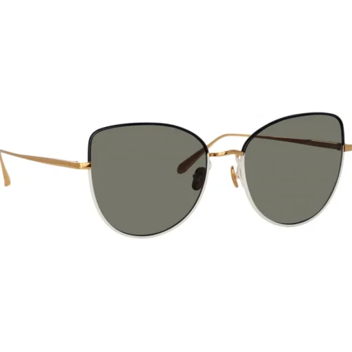 Linda Farrow - Eloise Cat Eye Sunglasses in Black Yellow Gold - LFL1336C6OPT - Eyewear - Avvenice^ Sunglasses