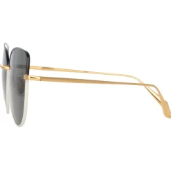 Linda Farrow - Eloise Cat Eye Sunglasses in Black Yellow Gold - LFL1336C6OPT - Eyewear - Avvenice^ Sunglasses